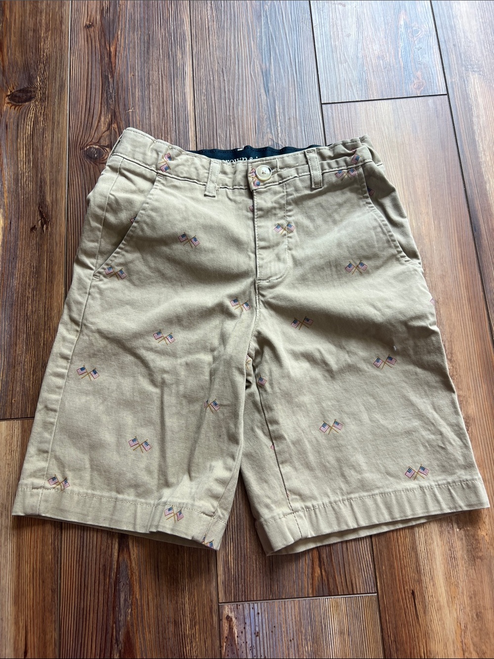 Crown And Ivy Shorts Youth Boys 10R Khaki Adjustable Waist with Flags